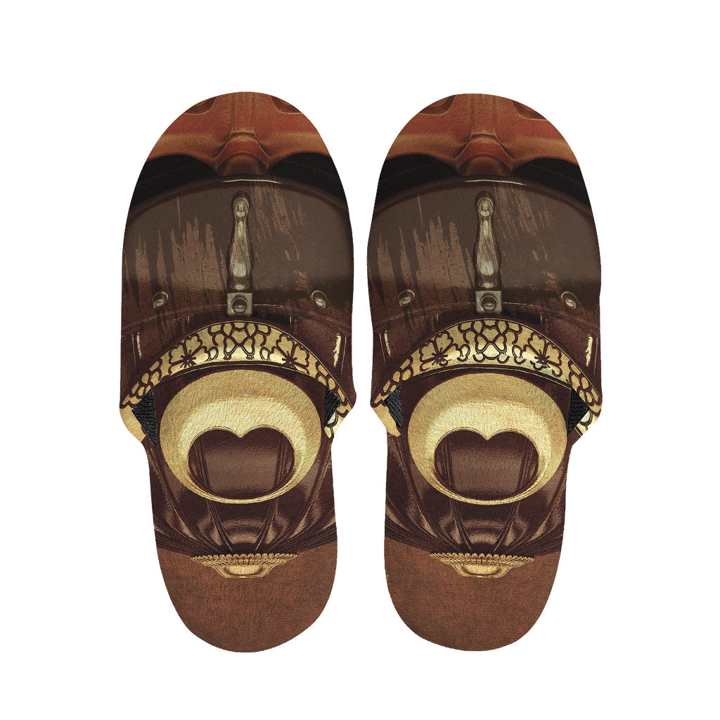 Old Japanese Samurai Mask Print Slippers