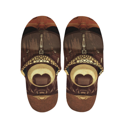 Old Japanese Samurai Mask Print Slippers
