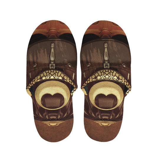 Old Japanese Samurai Mask Print Slippers