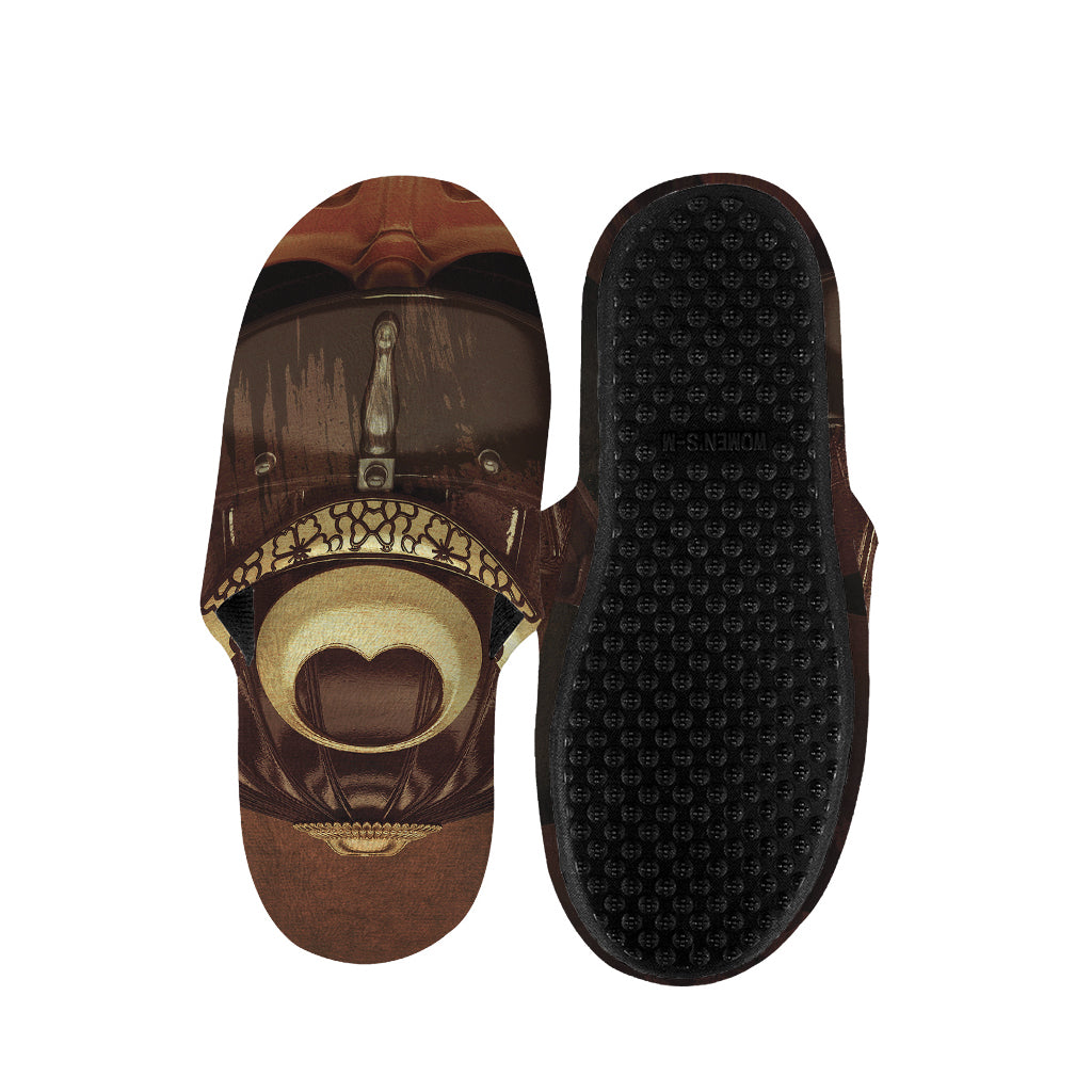 Old Japanese Samurai Mask Print Slippers