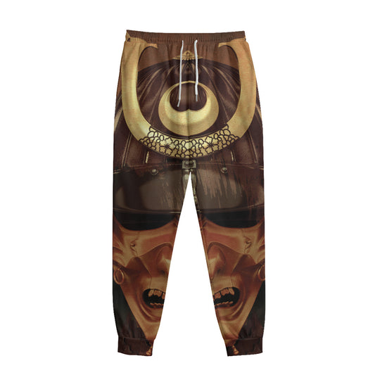 Old Japanese Samurai Mask Print Sweatpants