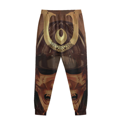 Old Japanese Samurai Mask Print Sweatpants