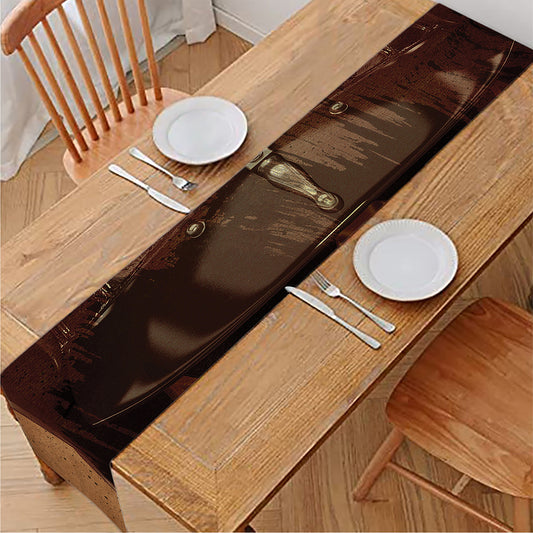 Old Japanese Samurai Mask Print Table Runner