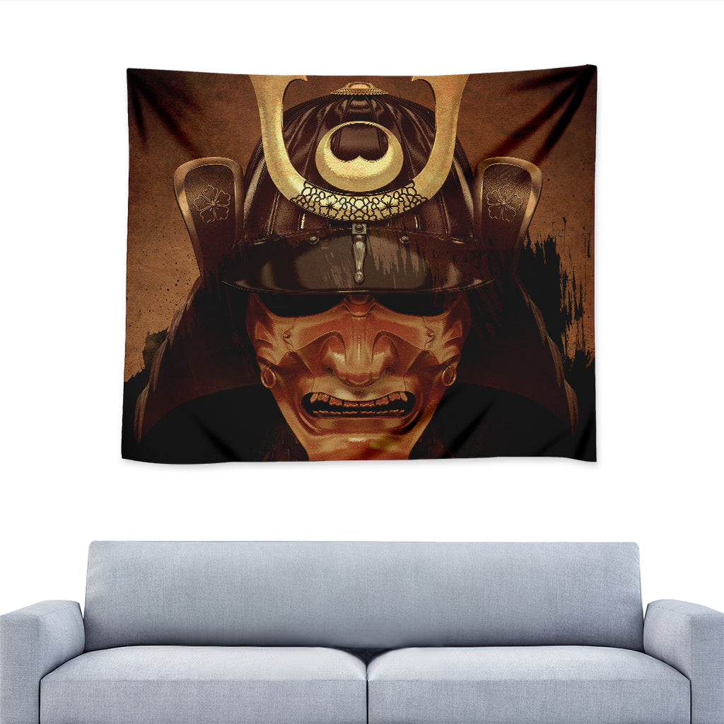 Old Japanese Samurai Mask Print Tapestry