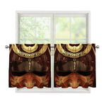 Old Japanese Samurai Mask Print Tier Curtains