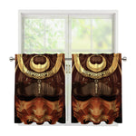 Old Japanese Samurai Mask Print Tier Curtains