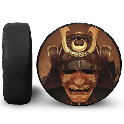 Old Japanese Samurai Mask Print Tire Cover