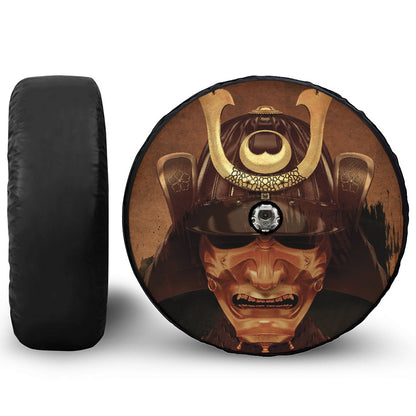 Old Japanese Samurai Mask Print Tire Cover With Camera Hole