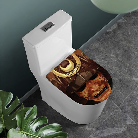Old Japanese Samurai Mask Print Toilet Lid Cover