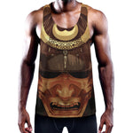 Old Japanese Samurai Mask Print Training Tank Top