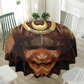 Old Japanese Samurai Mask Print Waterproof Round Tablecloth