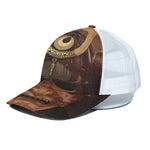 Old Japanese Samurai Mask Print White Mesh Trucker Cap