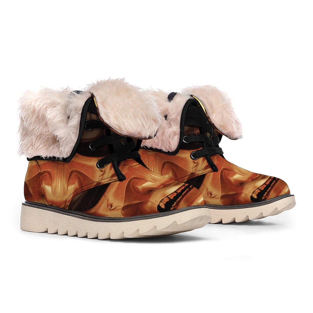 Old Japanese Samurai Mask Print Winter Boots