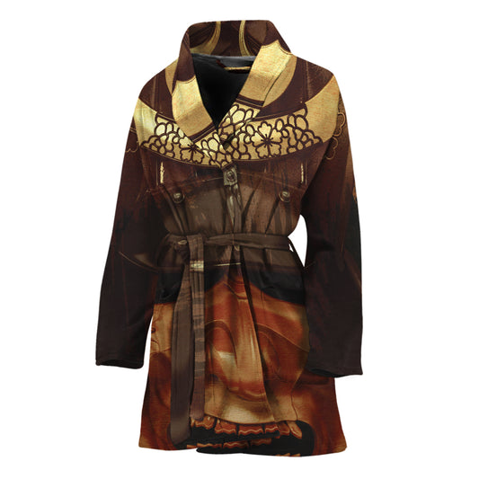 Old Japanese Samurai Mask Print Women's Bathrobe
