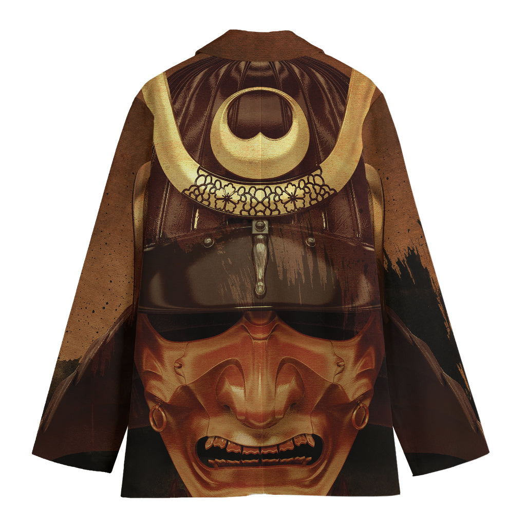 Old Japanese Samurai Mask Print Women's Blazer