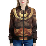 Old Japanese Samurai Mask Print Women's Bomber Jacket