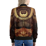 Old Japanese Samurai Mask Print Women's Bomber Jacket
