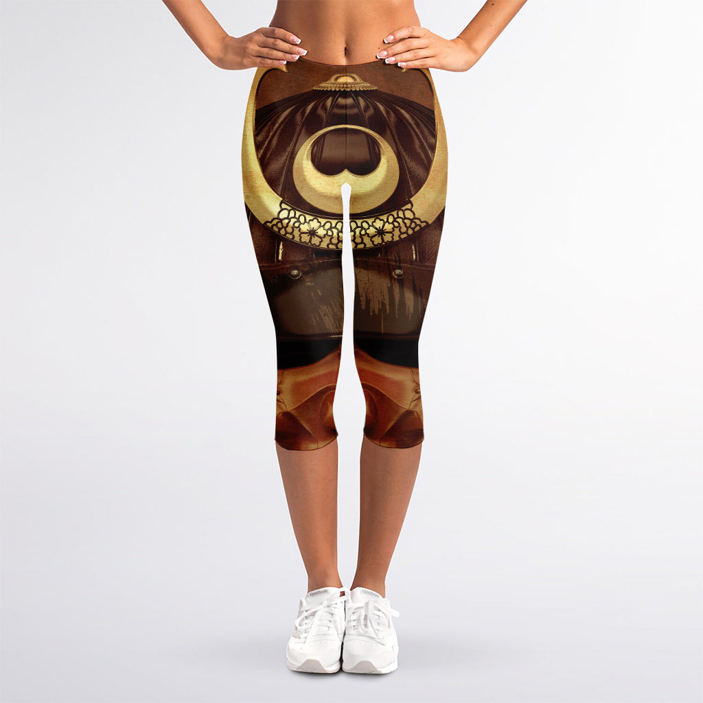 Old Japanese Samurai Mask Print Women's Capri Leggings