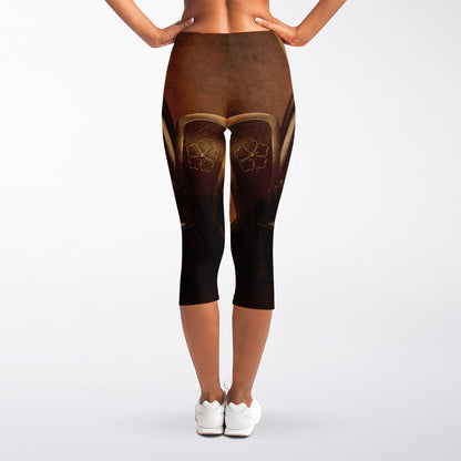 Old Japanese Samurai Mask Print Women's Capri Leggings