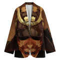 Old Japanese Samurai Mask Print Women's Cotton Blazer