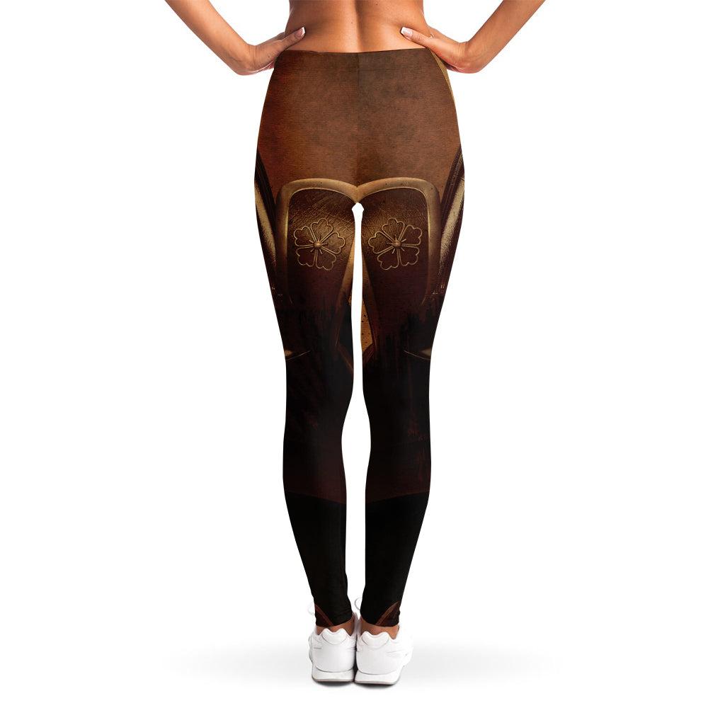 Old Japanese Samurai Mask Print Women's Leggings