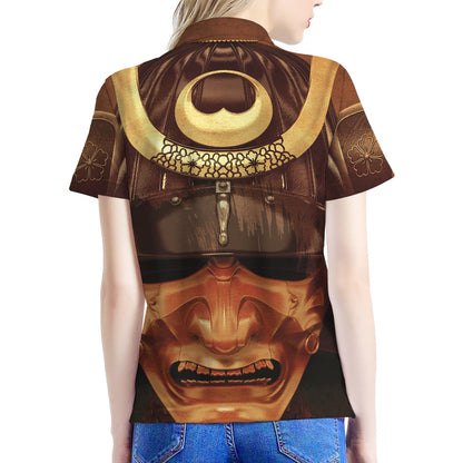 Old Japanese Samurai Mask Print Women's Polo Shirt