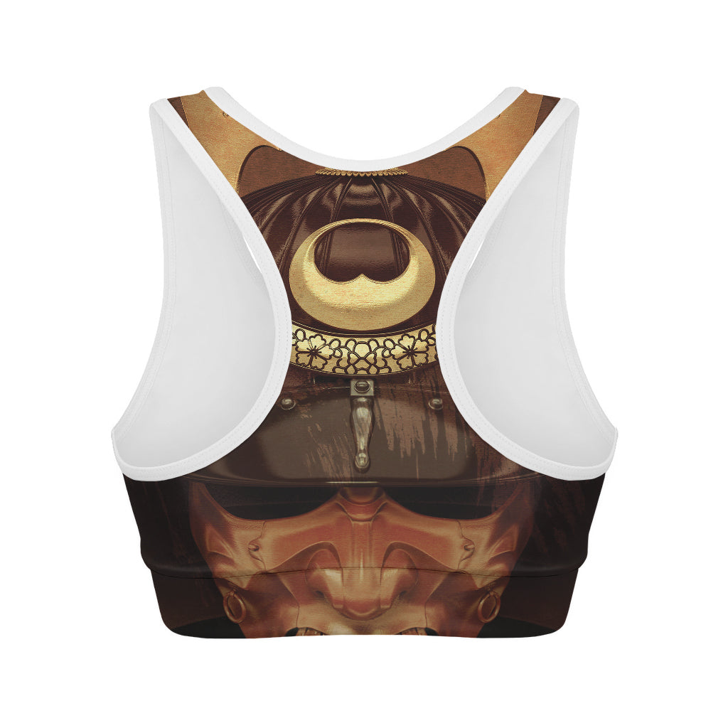 Old Japanese Samurai Mask Print Women's Sports Bra