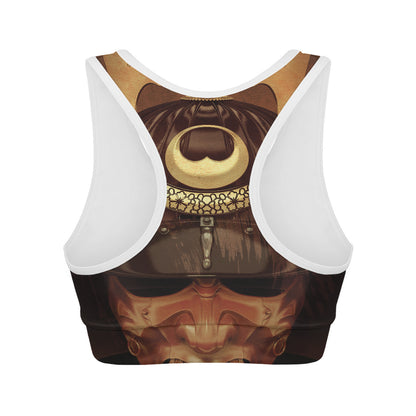 Old Japanese Samurai Mask Print Women's Sports Bra