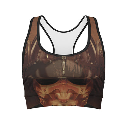 Old Japanese Samurai Mask Print Women's Sports Bra