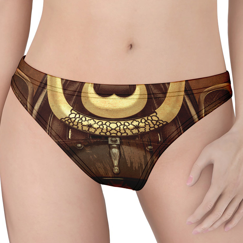 Old Japanese Samurai Mask Print Women's Thong