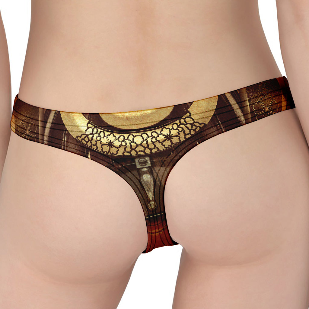 Old Japanese Samurai Mask Print Women's Thong