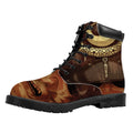 Old Japanese Samurai Mask Print Padded Collar Lace Up Boots