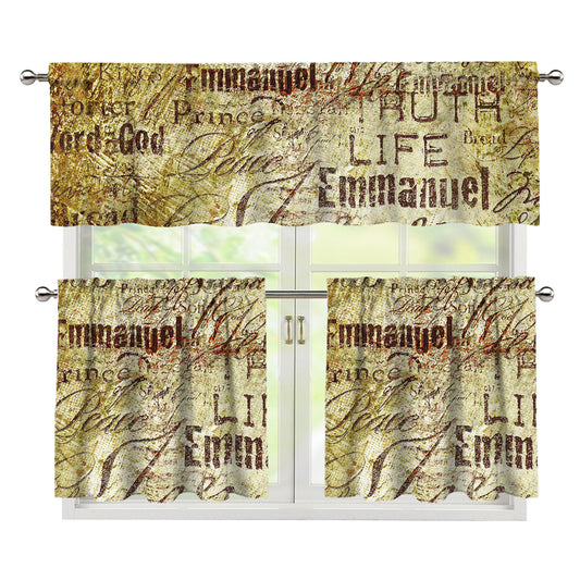 Old Religious Words Print 3 Piece Kitchen Curtains