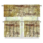 Old Religious Words Print 3 Piece Kitchen Curtains