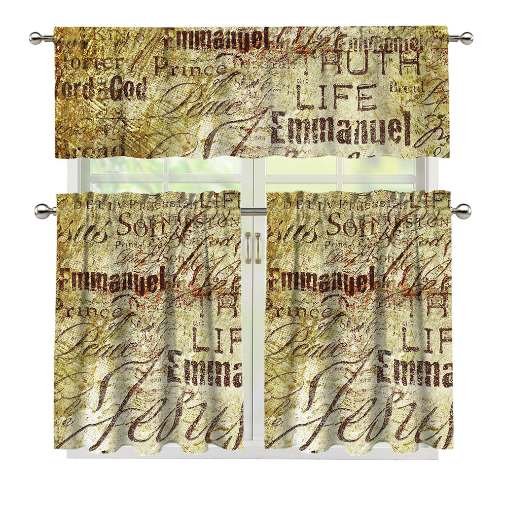 Old Religious Words Print 3 Piece Kitchen Curtains