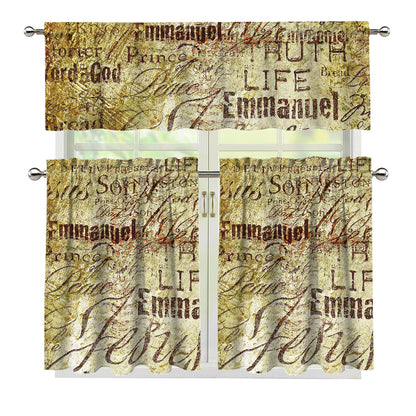Old Religious Words Print 3 Piece Kitchen Curtains