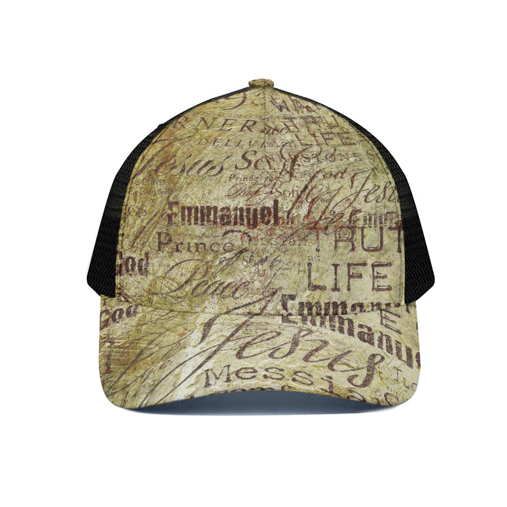 Old Religious Words Print Black Mesh Trucker Cap