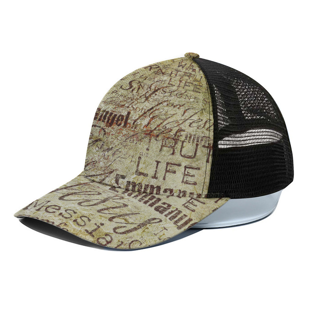 Old Religious Words Print Black Mesh Trucker Cap