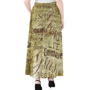 Old Religious Words Print Chiffon Maxi Skirt