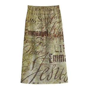 Old Religious Words Print Cotton Front Slit Maxi Skirt