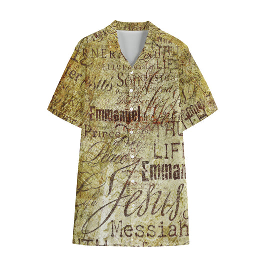 Old Religious Words Print Cotton Hawaiian Shirt