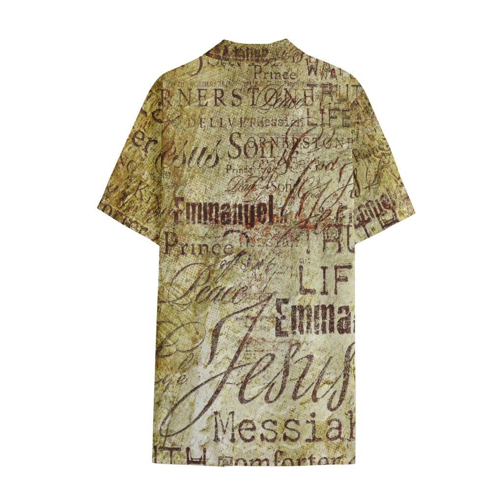 Old Religious Words Print Cotton Hawaiian Shirt