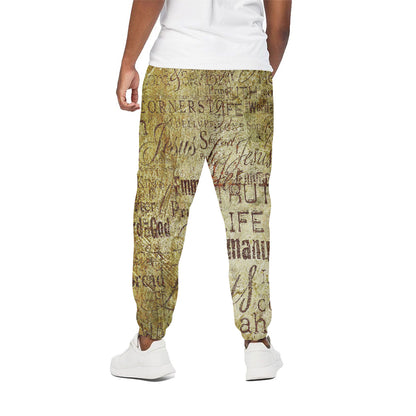 Old Religious Words Print Cotton Pants