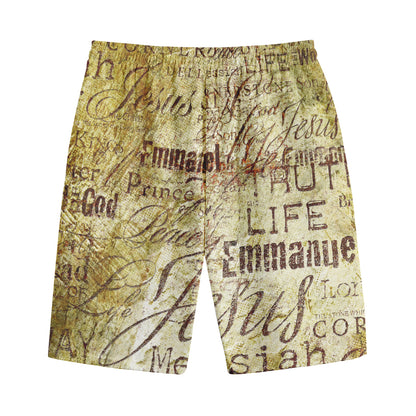 Old Religious Words Print Cotton Shorts
