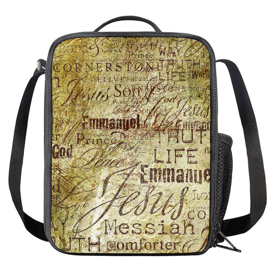 Old Religious Words Print Crossbody Lunch Bag