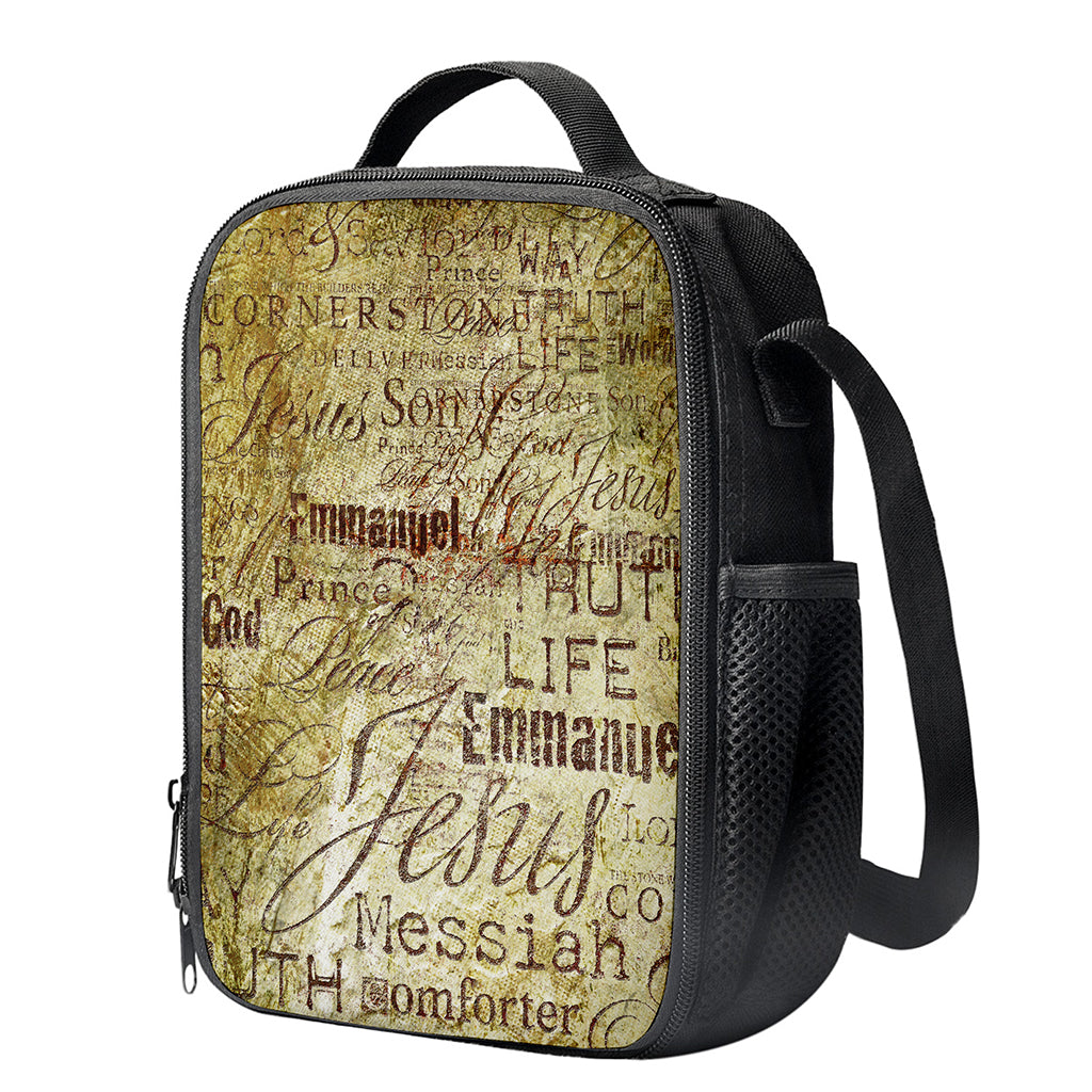 Old Religious Words Print Crossbody Lunch Bag