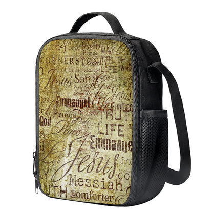 Old Religious Words Print Crossbody Lunch Bag