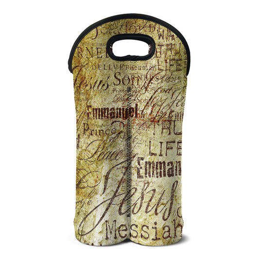 Old Religious Words Print Double Neoprene Wine Tote