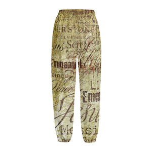 Old Religious Words Print Fleece Lined Knit Pants