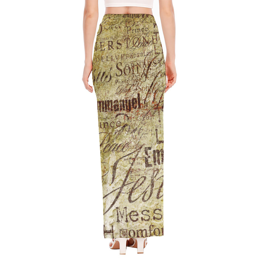 Old Religious Words Print High Slit Maxi Skirt